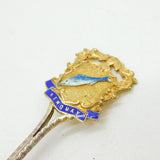 Edwardian Gold on Sterling Silver Enamel Newquay Souvenir Spoon Antique 1905