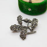 Sterling Silver Marcasite Set Oak Loaf Brooch Pin Antique c1930 Art Deco