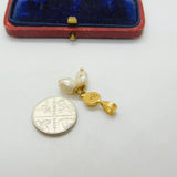 900 Silver Gilt and Twin Seed Pearl Charm Pendant Vintage c1970