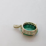Sterling Silver Cabochon Malachite Oval Drop Charm Pendant Vintage c1970