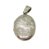 Sterling Silver Foliage Pattern Oval Locket Charm Pendant Vintage c1970