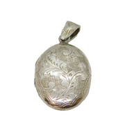 Sterling Silver Foliage Pattern Oval Locket Charm Pendant Vintage c1970