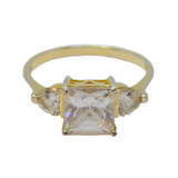 Sterling Silver Gilt Paste Heart & Square Dress Ring Vintage c1970 Size S 1/2