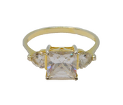 Sterling Silver Gilt Paste Heart & Square Dress Ring Vintage c1970 Size S 1/2