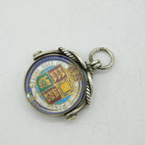 Victorian Sterling Silver Enamelled Sixpence Coin Spinner Fob Antique 1887