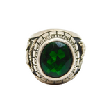 Sterling Silver Green Glass Tiger & Dragon Chunky Ring Vintage c1970 Size P 1/2