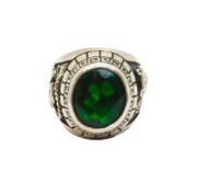 Sterling Silver Green Glass Tiger & Dragon Chunky Ring Vintage c1970 Size P 1/2