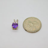 Sterling Silver Round Amethyst Solitaire Charm Pendant Modern c1990s