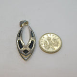Sterling Silver Shell Set Ellipse Shape Charm Pendant Vintage c1970