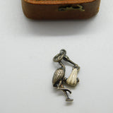 Sterling Silver and Enamel Stork and Baby Charm Pendant Vintage c1970