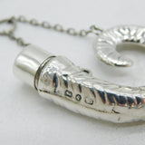 Victorian Sterling Silver Rams Horn Form Scent Bottle Antique 1890 Birmingham
