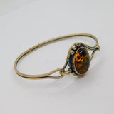 Sterling Silver Baltic Amber Boho Style Studio Bangle Bracelet Vintage c1970s