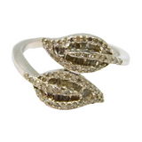 Sterling Silver Deco Style Diamond Leaf Crossover Ring Vintage c1970 Size O
