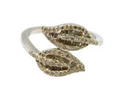 Sterling Silver Deco Style Diamond Leaf Crossover Ring Vintage c1970 Size O