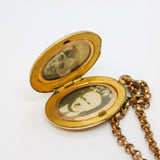 Victorian Gold Plated Floral Locket Pendant Necklace Antique c1880s
