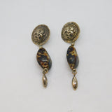 Pair of Sterling Silver Floral Disc & Cowrie Shell Studio Earrings Vintage c1970
