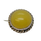 19th Century Sterling Silver & Lemon Hardstone Brooch Pin Antique c1890s