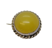 19th Century Sterling Silver & Lemon Hardstone Brooch Pin Antique c1890s