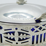 Edwardian Sterling Silver Pierced Floral Mustard Pot Antique 1905 Birmingham