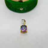 9ct Yellow Gold, Synthetic Sapphire & Diamond Drop Pendant Vintage c1990