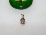 9ct Yellow Gold, Synthetic Sapphire & Diamond Drop Pendant Vintage c1990