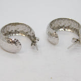 Pair of Sterling Silver Planished Open Hoop Stud Drop Earrings Vintage c2000