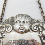 Large Sterling Silver Cherub & Vine Pattern Sherry Decanter Label Vintage