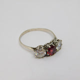 Sterling Silver Pink & Clear Paste Edwardian Style Ring Vintage c1970 Size U