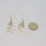 Pair of Sterling Silver Triple Open Stars Long Drop Earrings Vintage c2000