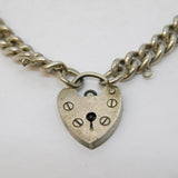 Sterling Silver Curb Link Charm Bracelet Heart Lock Clasp Vintage c1970