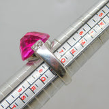 Sterling Silver Faceted Ruby & White Topaz Studio Band Ring Vintage c1990 Size P