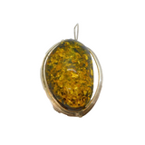 Sterling Silver Green Baltic Amber Combination Brooch & Pendant Vintage c1970s