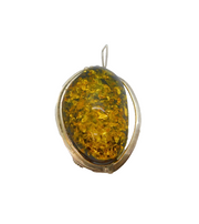 Sterling Silver Green Baltic Amber Combination Brooch & Pendant Vintage c1970s