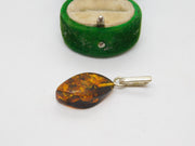Sterling Silver & Baltic Amber Drop Charm Pendant Vintage c1970