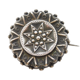 Victorian Sterling Silver Starburst Pattern Mourning Brooch Antique c1880s