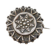 Victorian Sterling Silver Starburst Pattern Mourning Brooch Antique c1880s