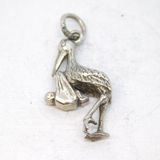 Sterling Silver Stork Baby Delivery Charm Pendant Vintage c1970