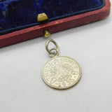 Sterling Silver Authentic Threepence Coin Charm Pendant Vintage 1936