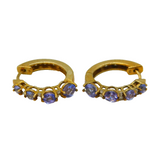 Pair of 9ct Yellow Gold, Tanzanite & White Sapphire Hoop Earrings Vintage London
