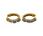 Pair of 9ct Yellow Gold, Tanzanite & White Sapphire Hoop Earrings Vintage London