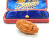 Victorian Chinese Carved Almond Seed Face Figure Bead Charm Antique c1900
