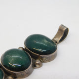 Sterling Silver Mounted Large Green Hardstone Drop Pendant Vintage c1970s