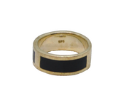 Sterling Silver Black Enamel Pattern Wedding Band Ring Vintage c1970 Size R