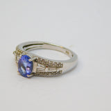 Sterling Silver Iolite & Spinel Set Deco Style Band Ring Vintage c1970 Size M