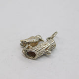 Sterling Silver Woodpecker Bird On Tree Charm Pendant Vintage c1970