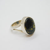 Sterling Silver Black Resin With Golden Inclusions Ring Modern c1990 Size J 1/2