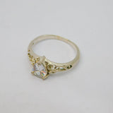Sterling Silver CZ Peardrop Solitaire Fancy Band Ring Vintage c1970 Size P 1/2