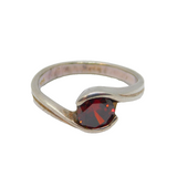 Sterling Silver Garnet Solitaire Studio Style DressRing Vintage c1970 Size M 1/2