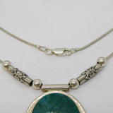 Sterling Silver Raw Turquoise Set Drop Pendant Necklace Vintage c1980