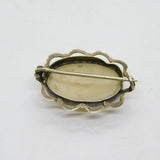 Sterling Silver Art Deco Oval Mother Of Pearl Pin Brooch Antique c1920